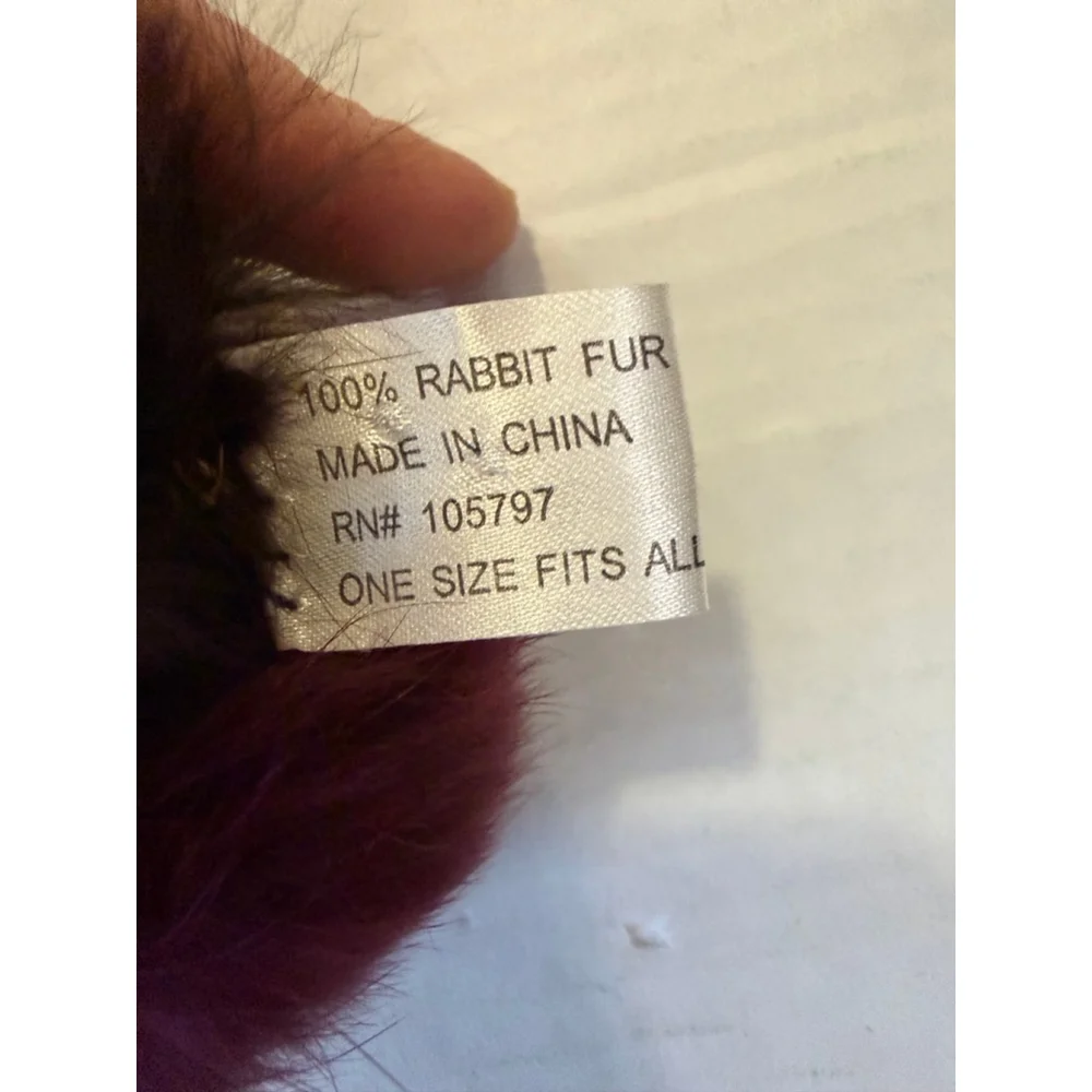 Genuine Rabbit Fur Ball Scarf Wrap Furry Pom Poms W/Cords Multi Luxe Soft